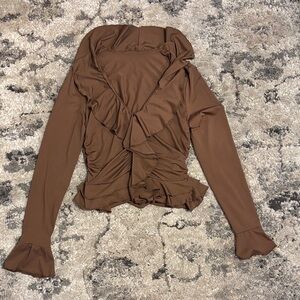 SHEIN Brown Ruffle Blouse